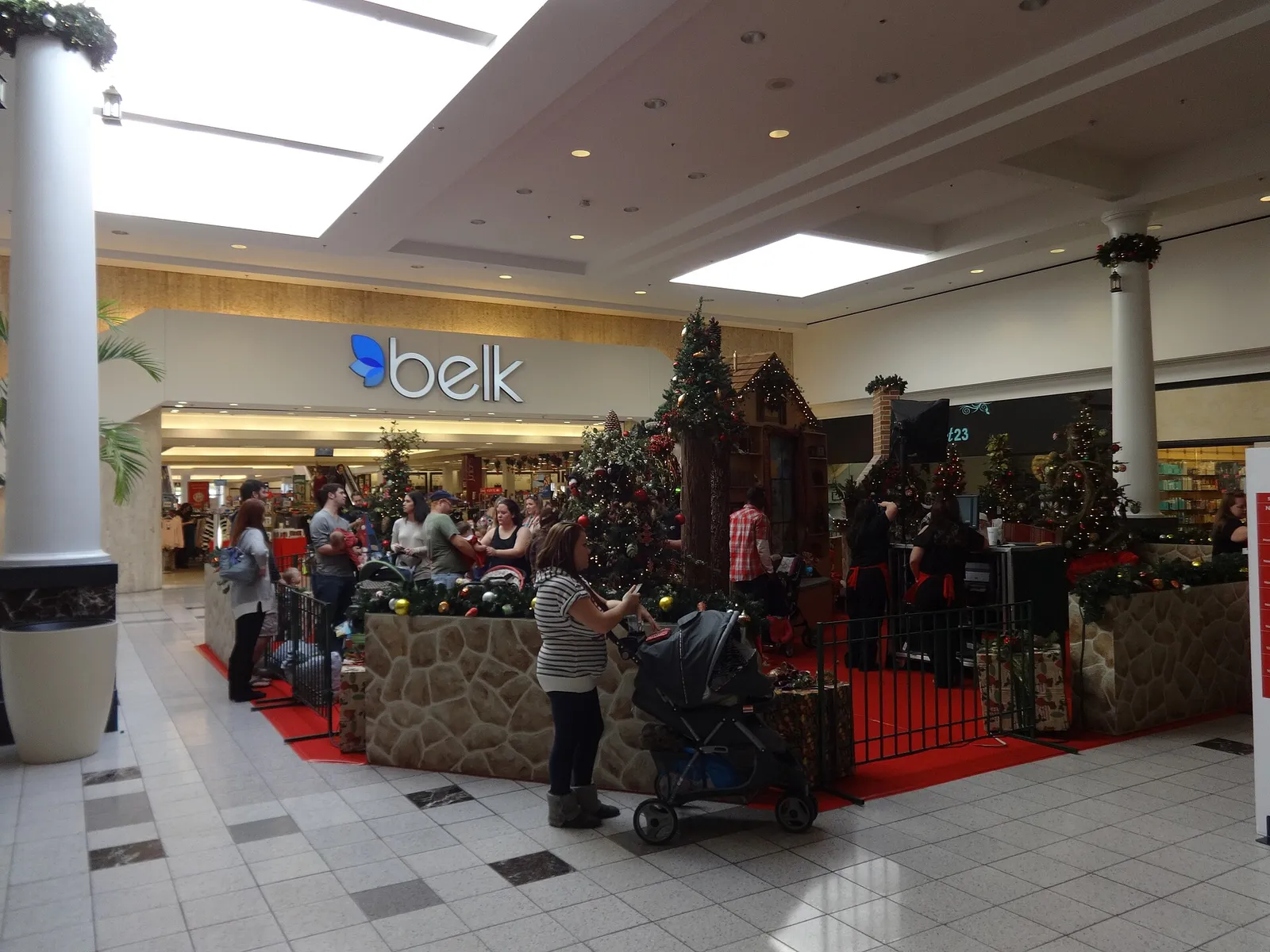 A holiday display in front of Belk inside The Oaks Mall on Newberry Road in Gainesville.