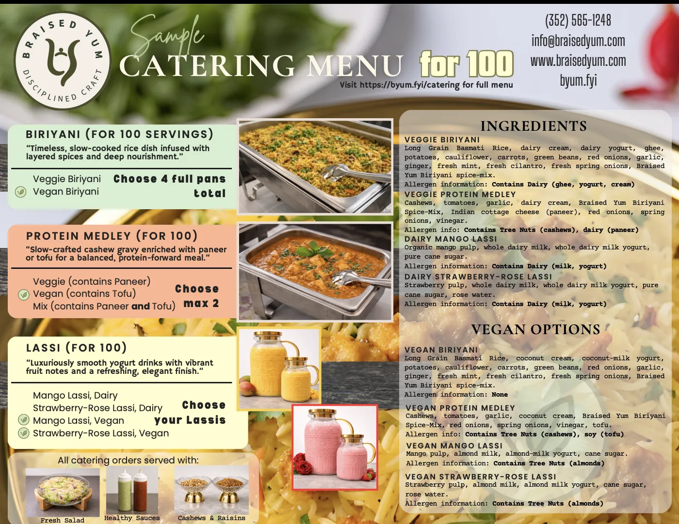 Sample catering menu, page 1