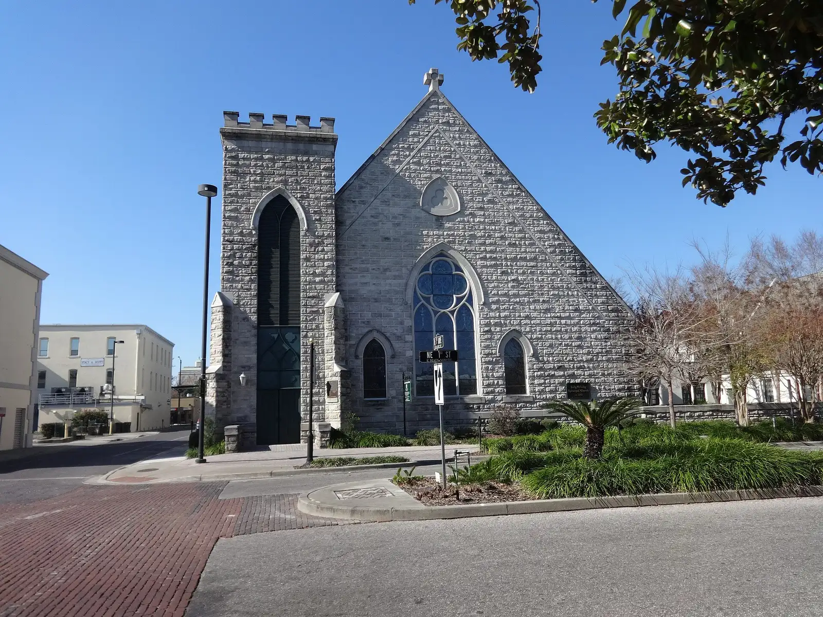 Holy Trinity Episcopal Church, a stone church in downtown Gainesville.