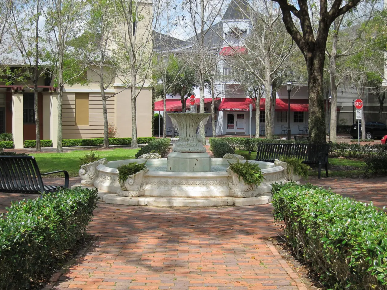 The fountain in Haile Village Center in southwest Gainesville, where the Haile Farmers Market sets up on Saturday mornings.