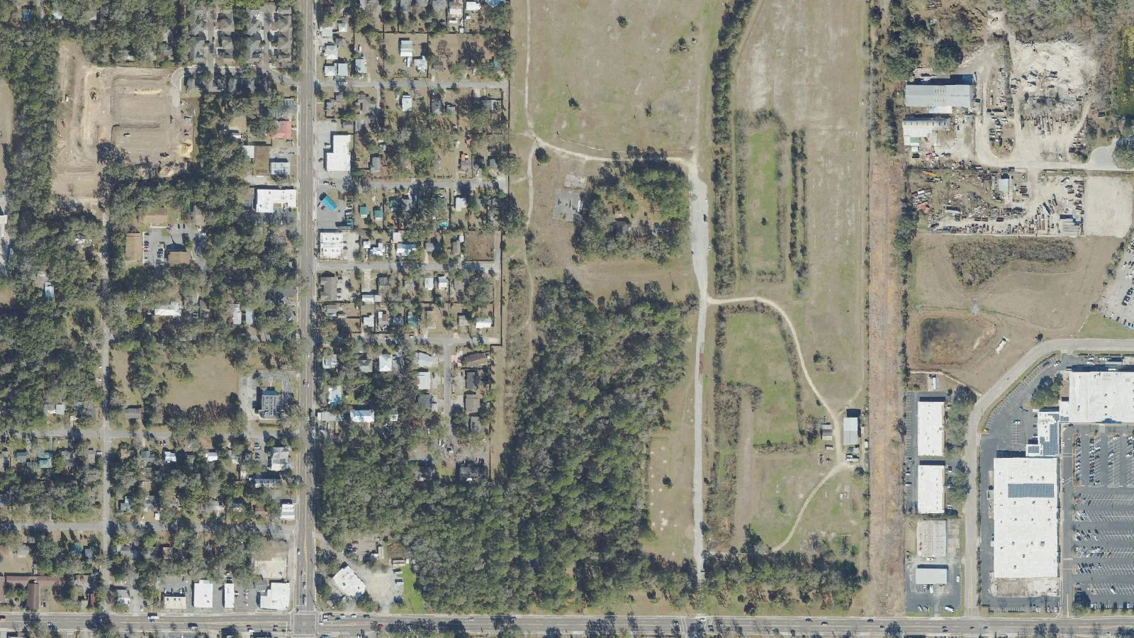 The former Koppers wood-treatment property, the open land north of NW 23rd Avenue, seen from the air.