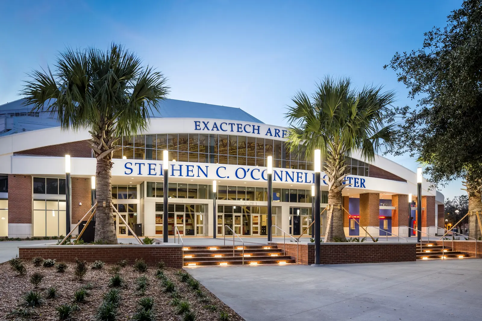 The front of the Stephen C. O'Connell Center on the University of Florida campus, home of Gator Growl.