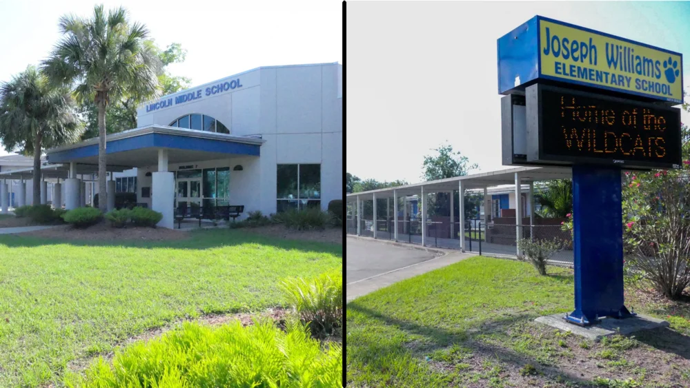 Lincoln Middle School, left, and Joseph Williams Elementary School, which sit on neighboring properties in southeast Gainesville