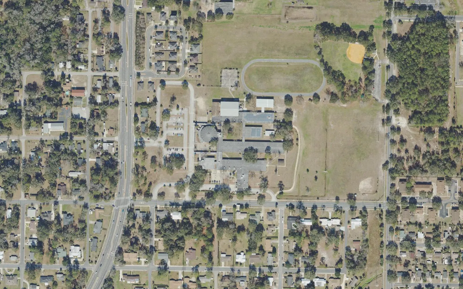 Abraham Lincoln Middle School's campus on SE 12th Street in Gainesville, seen from the air