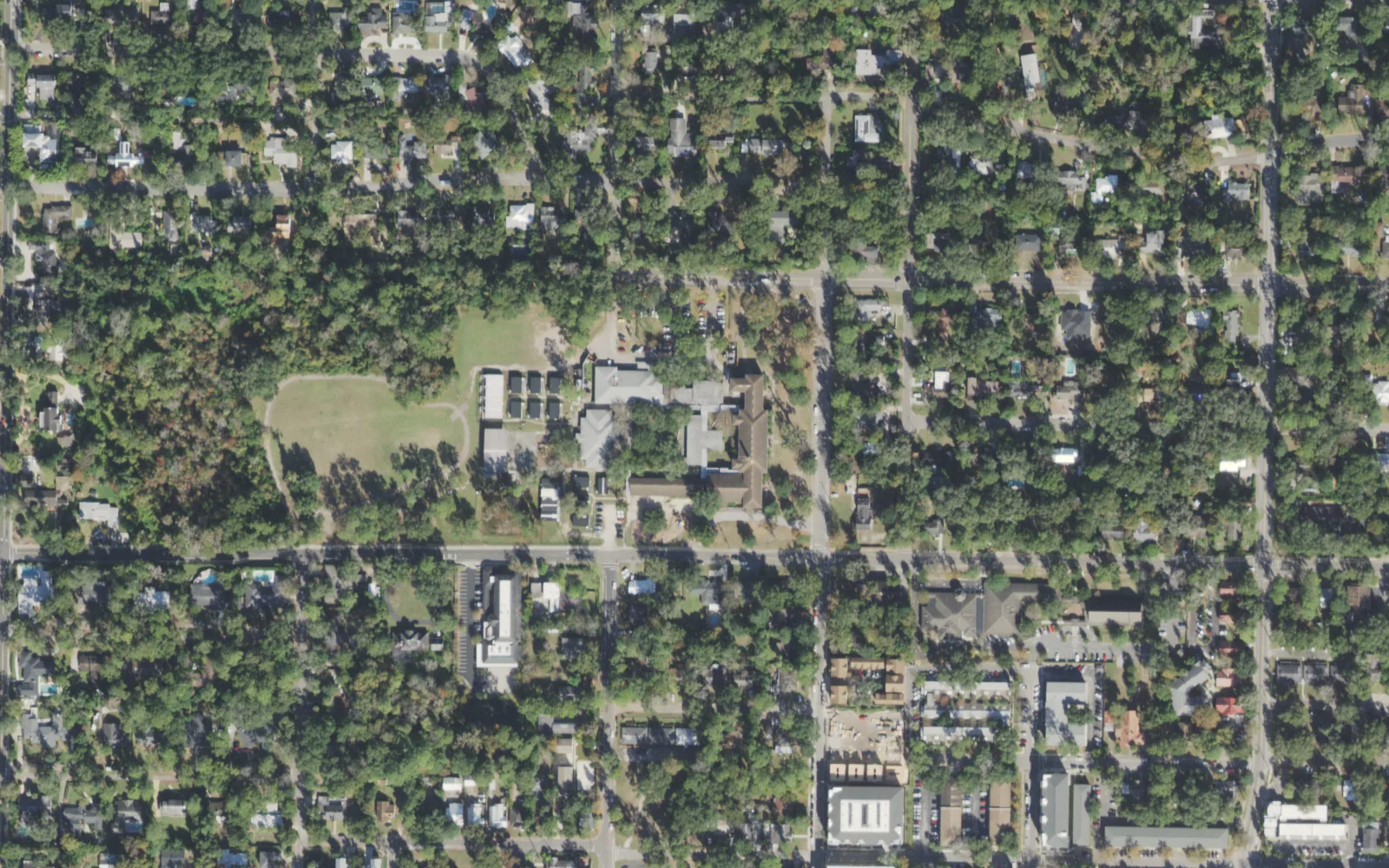 Carolyn Beatrice Parker Elementary School's campus on NW Fifth Avenue in Gainesville, seen from the air