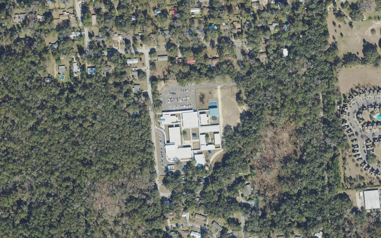 Idylwild Elementary School's campus on SW 20th Terrace, south of Gainesville, seen from the air