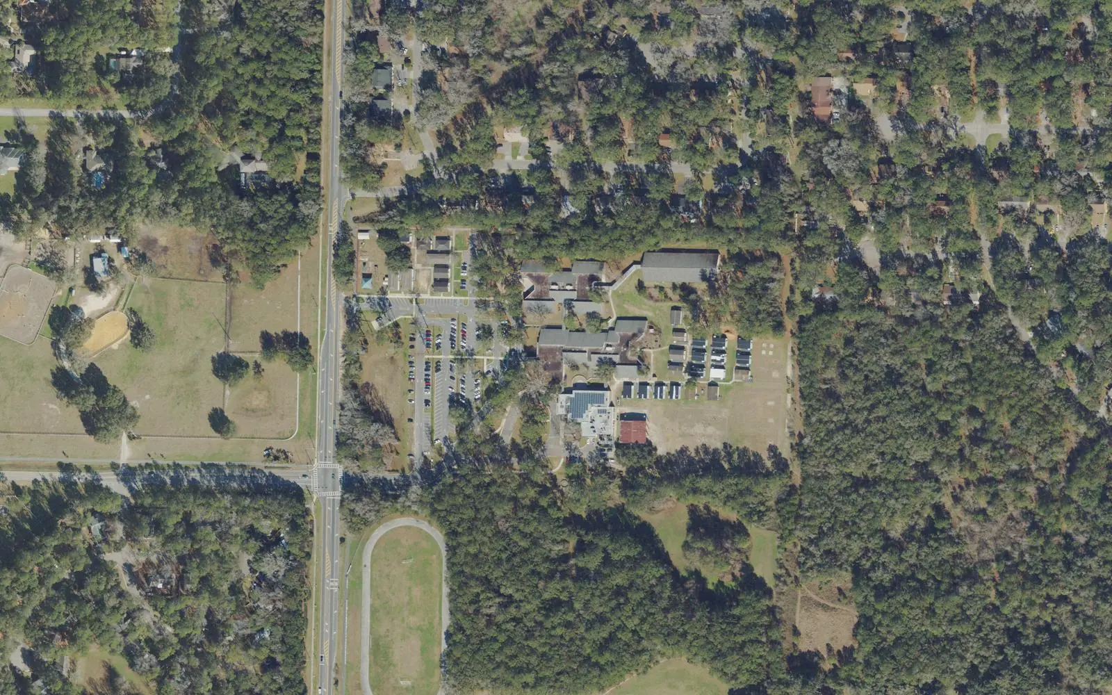 Kimball Wiles Elementary School's campus on SW 75th Street, southwest of Gainesville, seen from the air