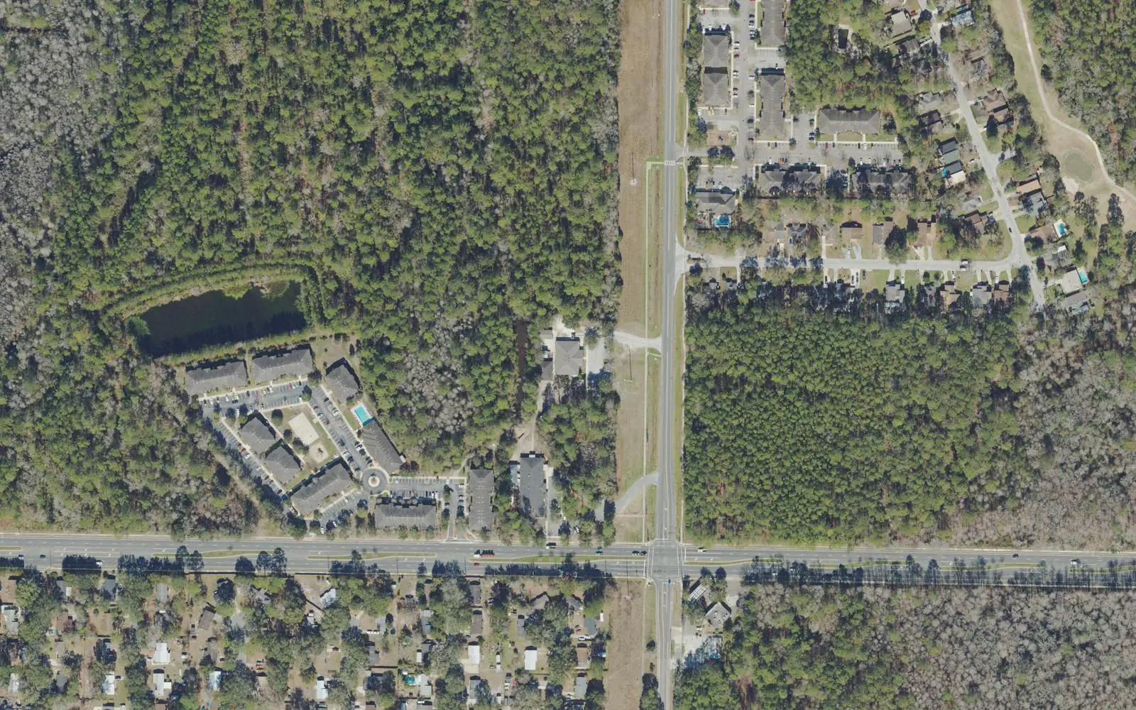 The One Room School House campus on NE 15th Street in Gainesville, seen from the air