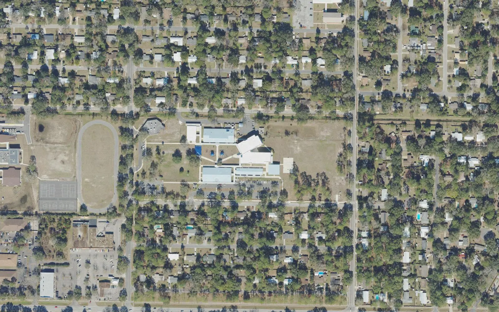 W.A. Metcalfe Elementary School's campus on NE 18th Avenue in Gainesville, seen from the air