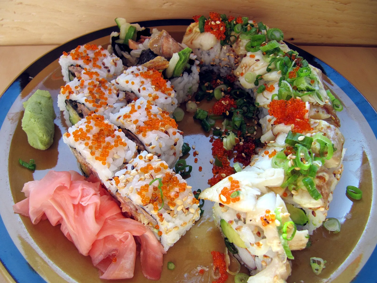 Sushi rolls on a plate. The photo was not taken at a Gainesville restaurant.