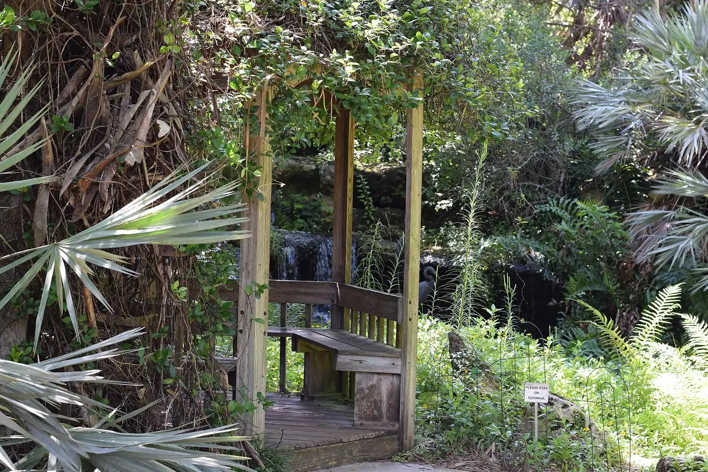 A vine-covered gazebo at Kanapaha Botanical Gardens on SW 58th Drive in Gainesville.